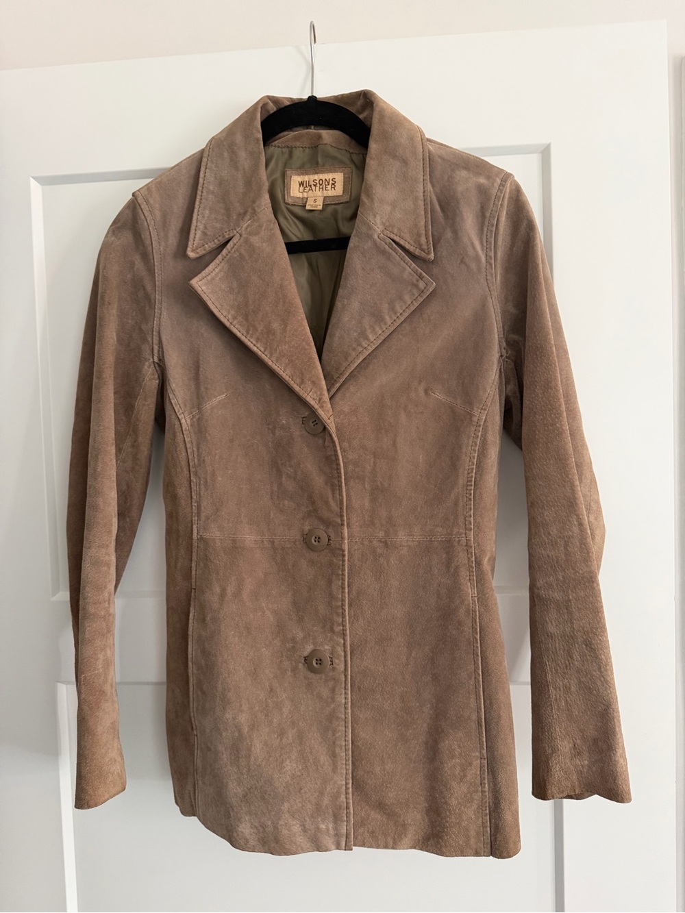 Wilsons Leather Taupe Suede Button-Front Jacket